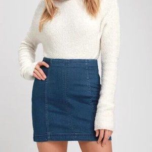 Free People Dark Blue Jean Stretchy Mini Skirt size 8